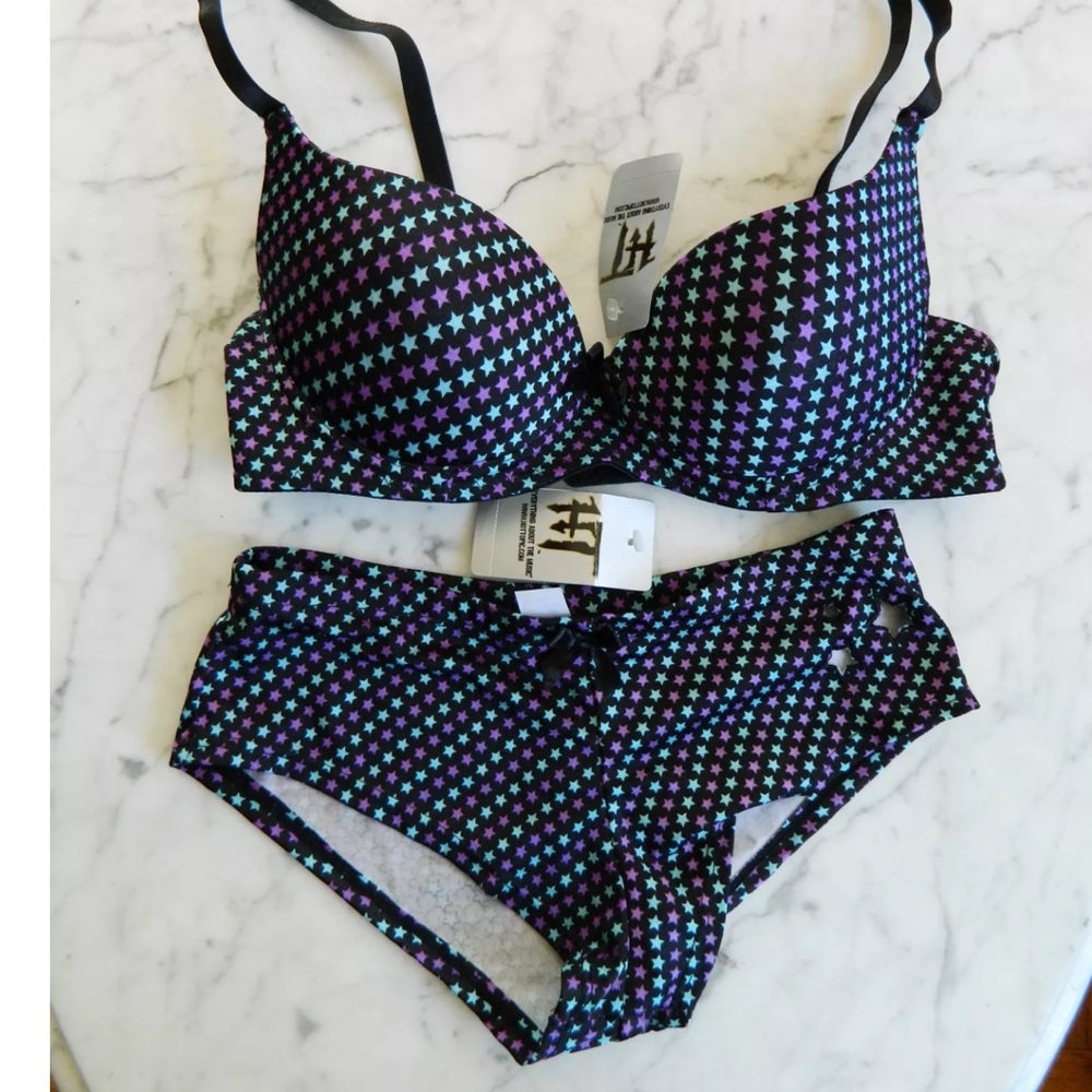 NWT Hot Topic Star Print Bra Panty Set 34B Small